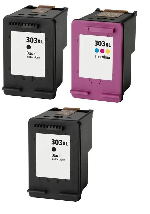 2 x Remanufactured HP 303XL Black and 1 x HP 303XL Colour Ink Cartridges